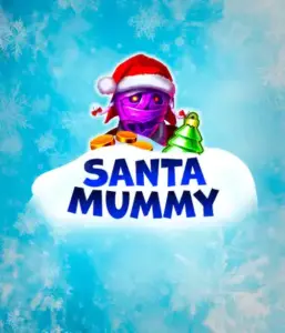  Behold the unique "Santa Mummy" slot game by Belatra, featuring a mummified Santa decked out in festive holiday attire. This colorful image captures the mummy with a vivid purple hue, wearing a Santa hat, against a backdrop of snowy blue and icy snowflakes. The game's title, "Santa Mummy," is boldly written in large, cool blue letters.